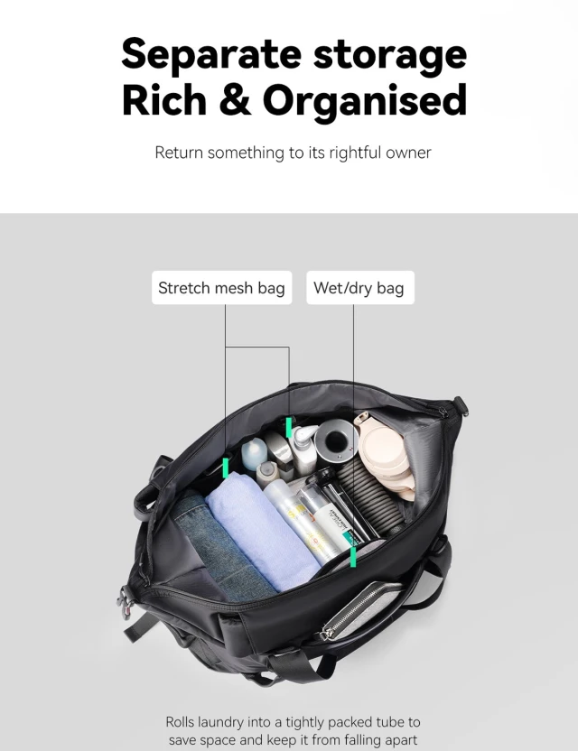 Mark Ryden Aeron MR-5045 — main compartment open: 2 mesh bags and wet/dry pocket