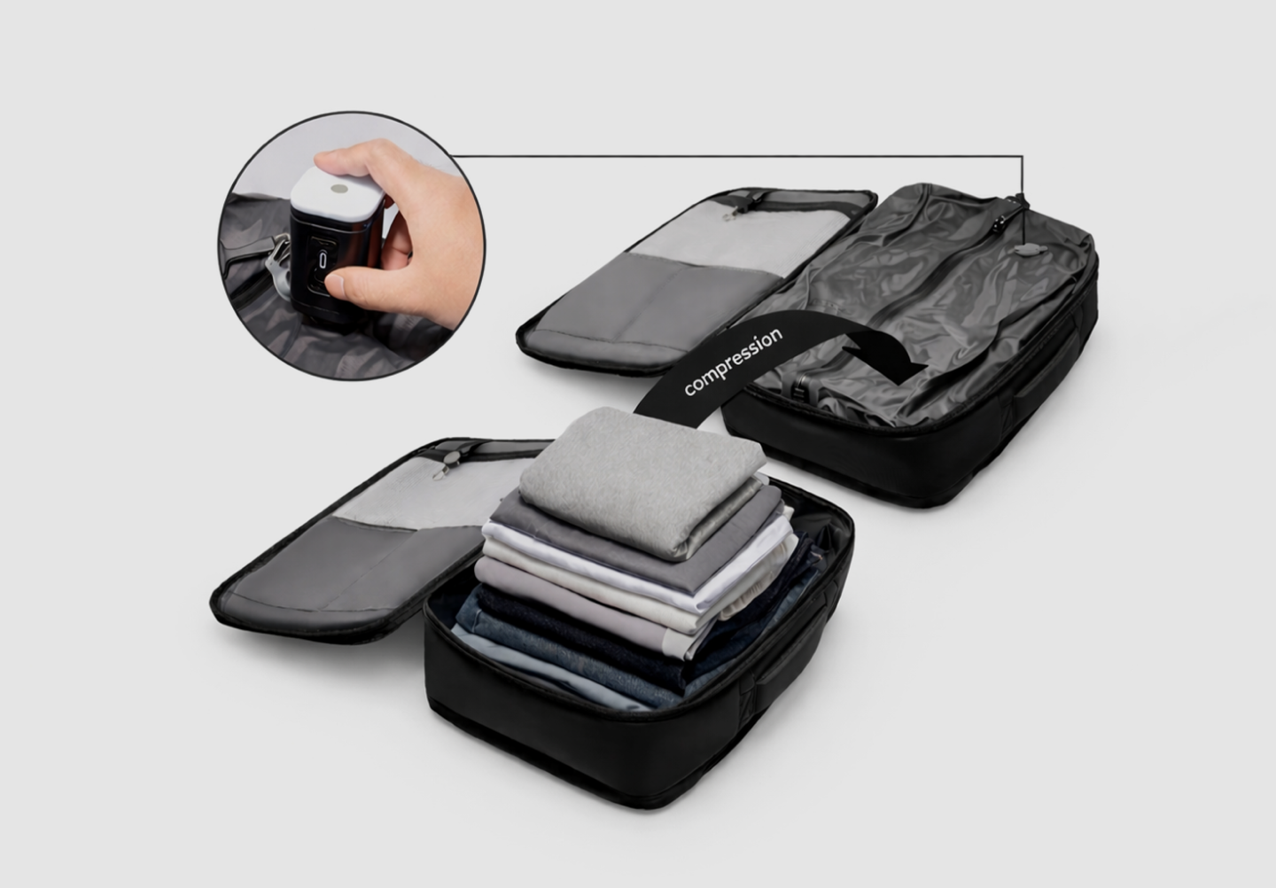 Vacuum organisers in a carry-on backpack