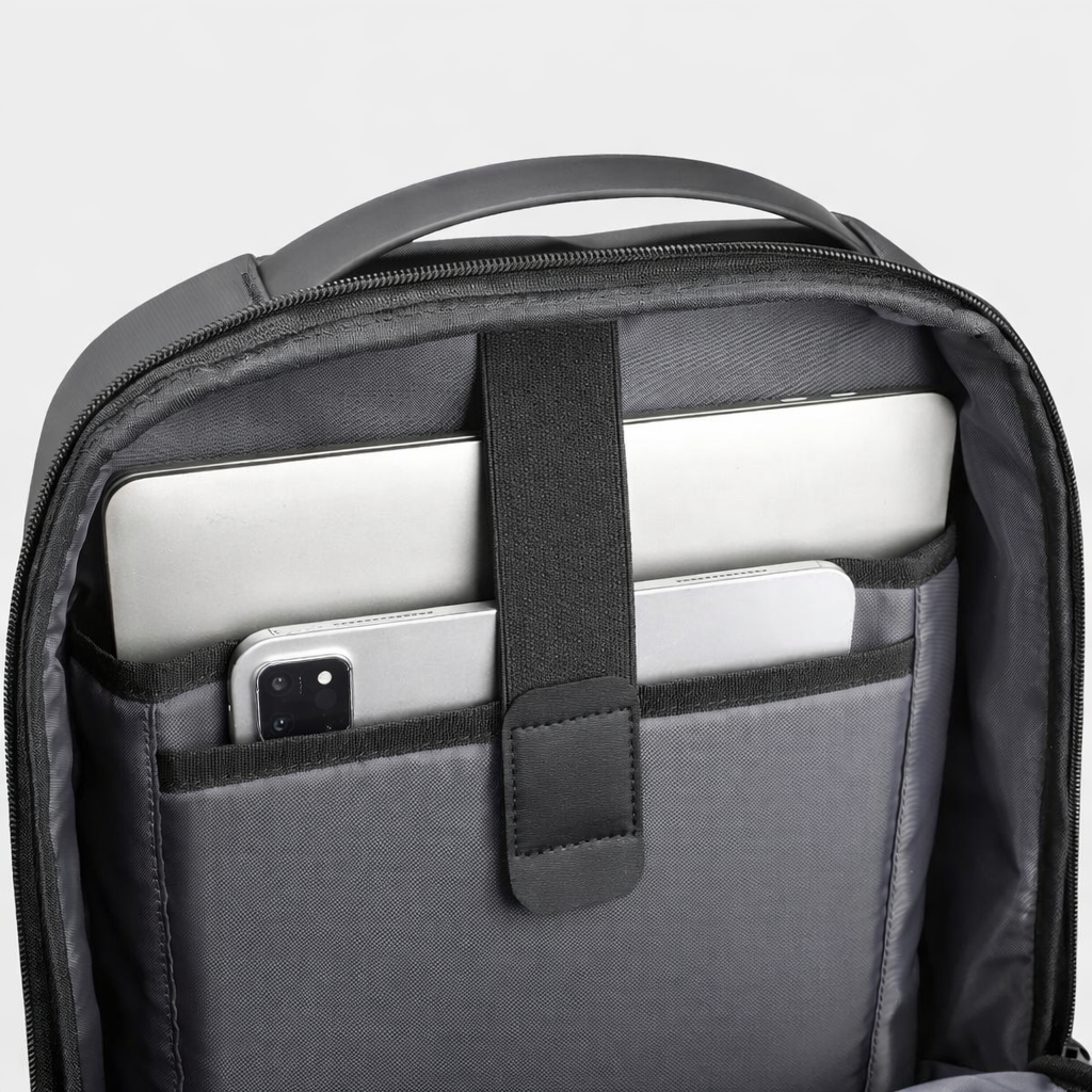 Backpack interior showing a separated laptop area