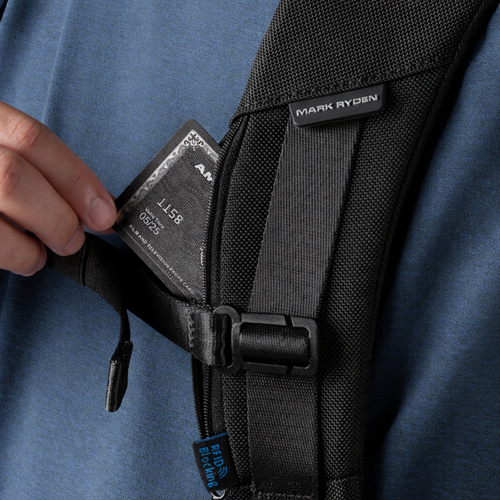 Backpack worn in a way that suggests secure hidden storage